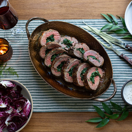 Beef Tenderloin Stuffed with Creamed Winter Greens