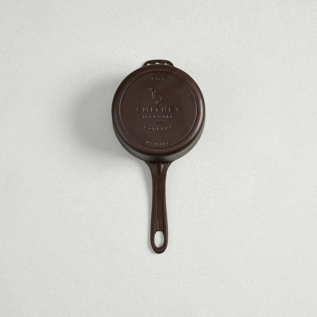 Underside of the 1 Qt Saucepan showing the cast Smithey logo