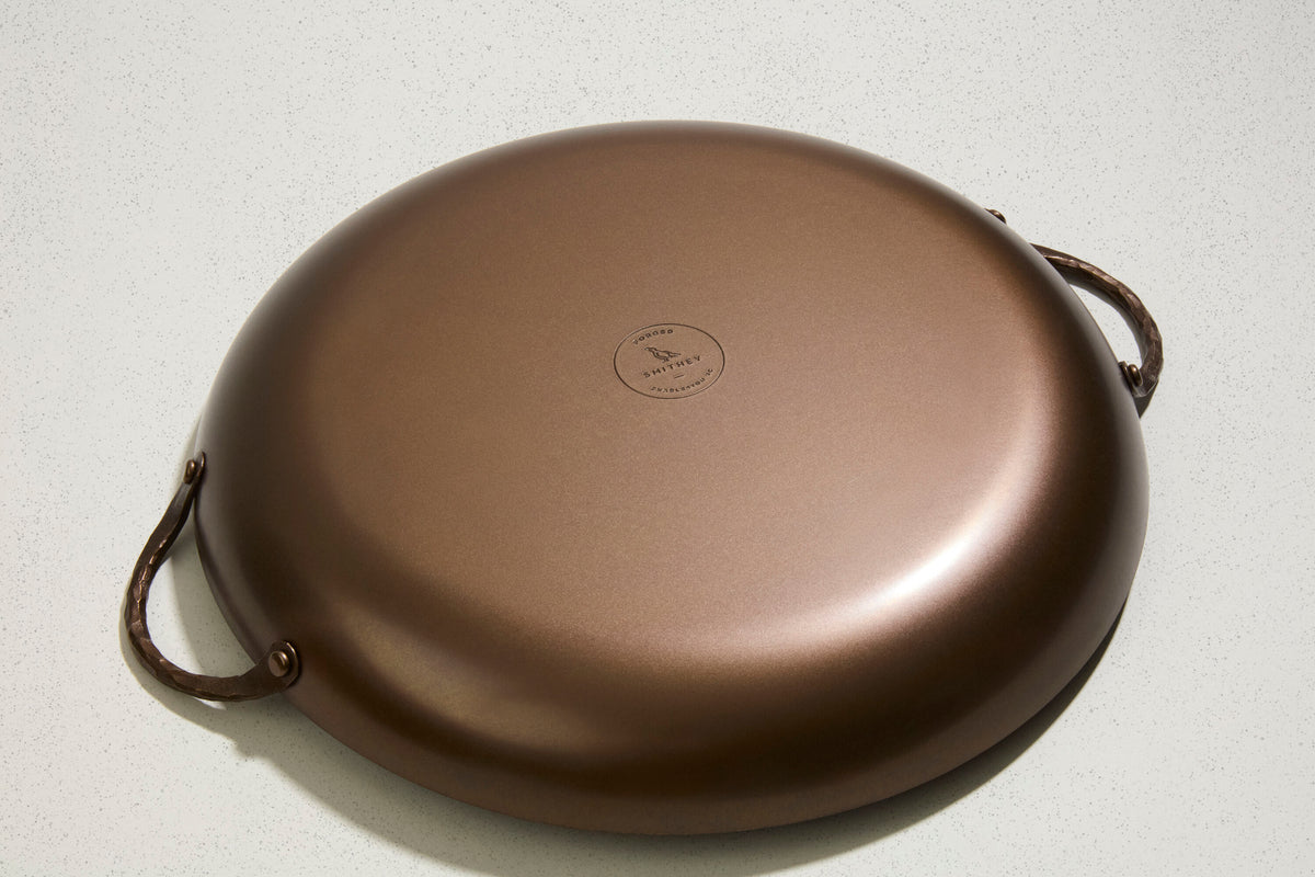 Underside of the Paella Pan showing the Smithey logo