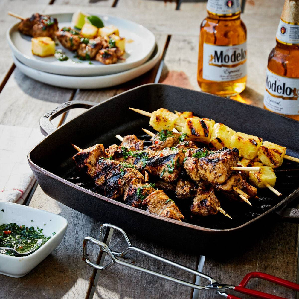 Frying Pan Kabobs On Flat Top Grill Teppanyaki Stove For Home