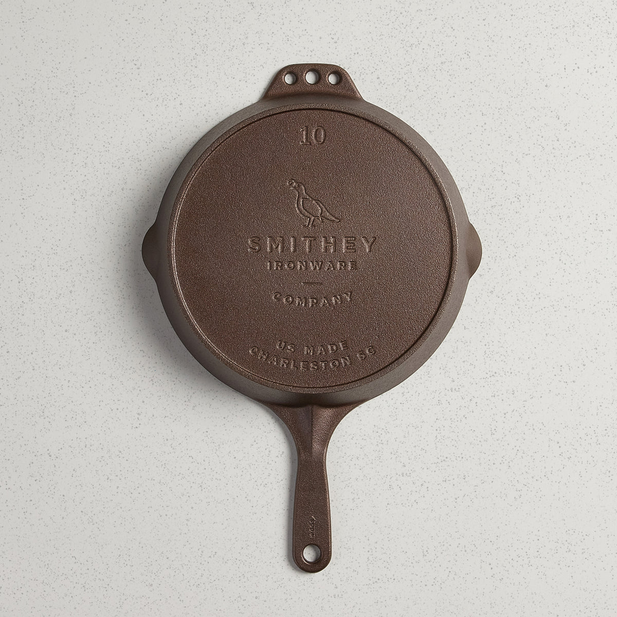 Underside of the No. 10 Skillet showing the cast Smithey logo