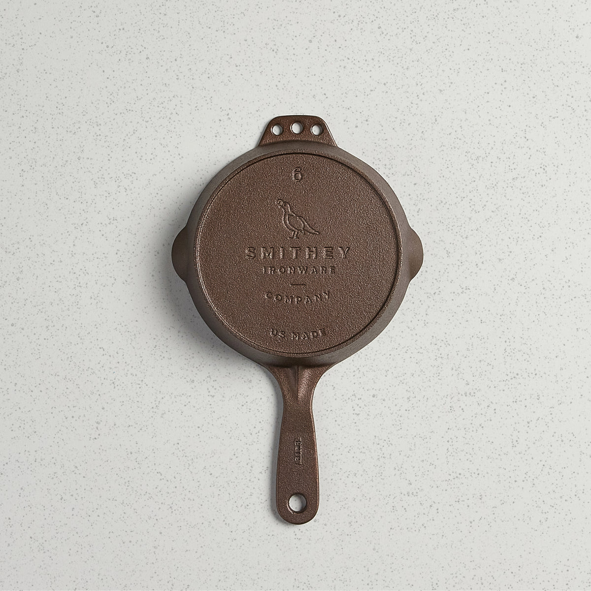 Underside of the No. 6 Skillet showing the cast Smithey logo