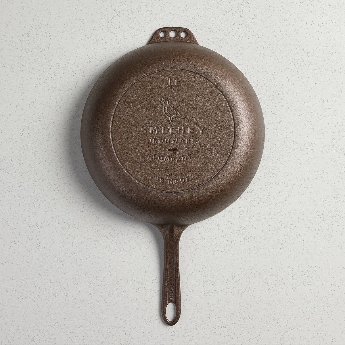Underside of the No. 11 Deep Skillet showing the cast Smithey logo