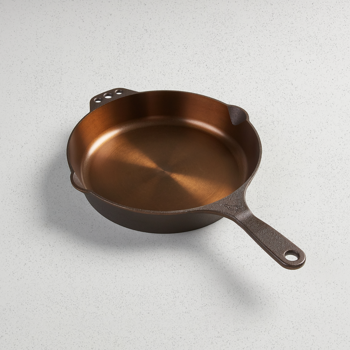 No. 10 Skillet, angled overhead view of the polished cooking surface