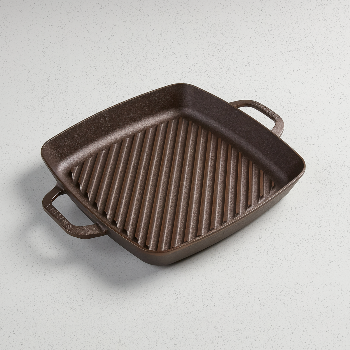 No. 12 Grill Pan, angled overhead view of the raised grill ridges