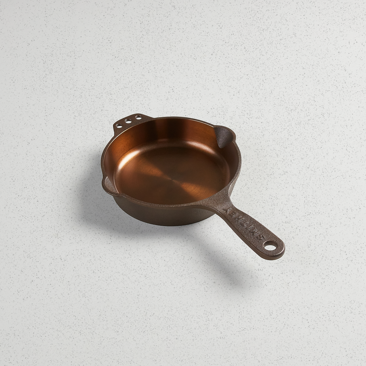 No. 6 Skillet, angled overhead view of the polished cooking surface